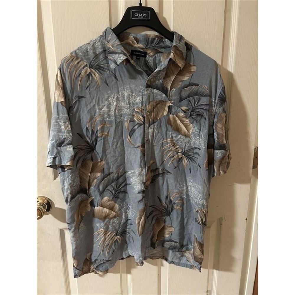 Croft & Barrow Mens Hawaiian Shirt Rayon Blue Floral Button Up SS XXL